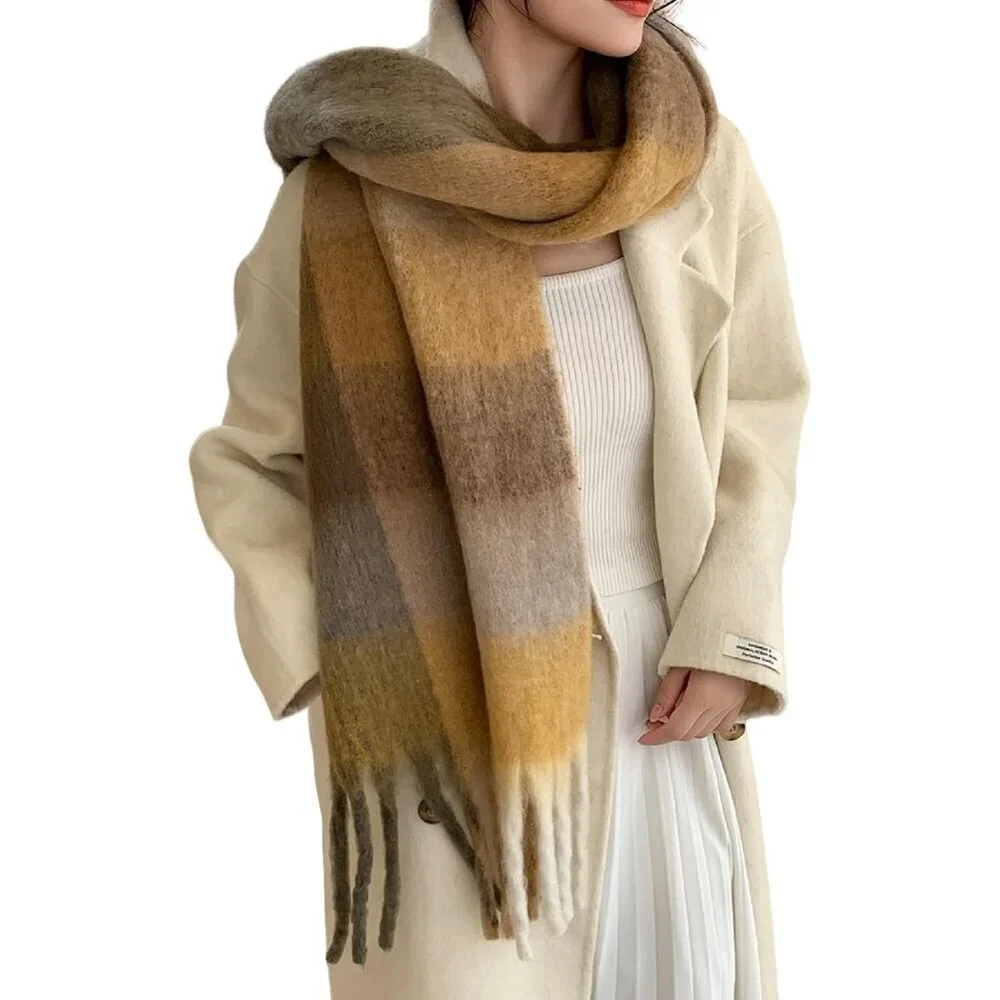 Women's Coffee Brown Winter Warm Long Shawl Cold Weather Thick Blanket Scarfs